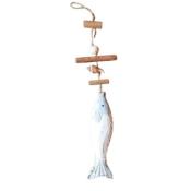 Suspension poisson bois blanc tête bleue