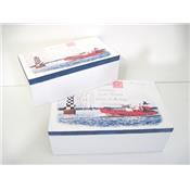 Set 2 boîtes bois bateau de pêche