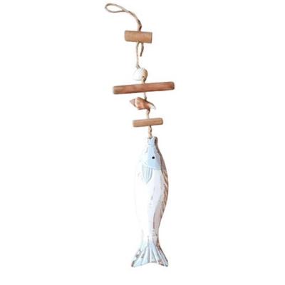 Suspension poisson bois blanc tête bleue