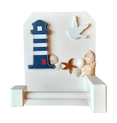 Support papier toilette phare bleu, mouette et coquillages